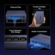 UGREEN CM933 65956 5-port gigabit easy smart managed ethernet switch plug and play features