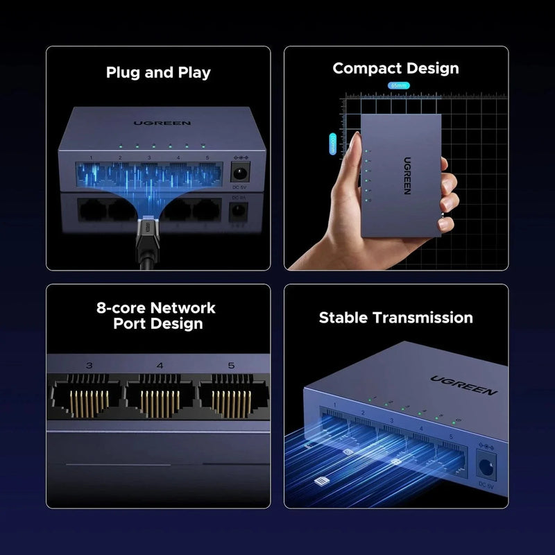 UGREEN CM933 65956 5-port gigabit easy smart managed ethernet switch plug and play features