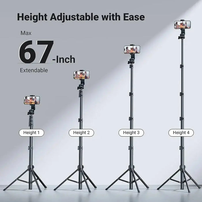 UGREEN 67" Cell Phone Selfie Stick Tripod with Bluetooth Remote, Travel Lightweight Tripod Stand for Selfies, Live Streaming, Video Conference, Compatible with All Smartphones, GO Pro, Digital Camera etc. (15609) (Open Box) - TeckPot