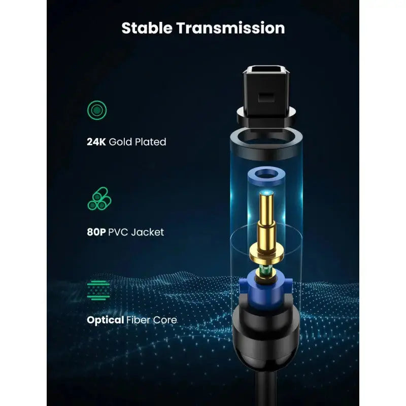 UGREEN 1M Toslink Digital Optical Audio Cable Male to Male Fiber Optic Home Theater Soundbar TV PS5 Xbox DAC 70890 Ugreen