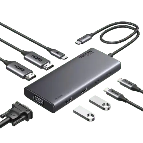 UGREEN 8-in-1 USB C 4K Docking Station Dual Monitor Triple Display Hub 2 HDMI VGA 2 USB A C 100W PD MacBook Dell HP (35588) Ugreen