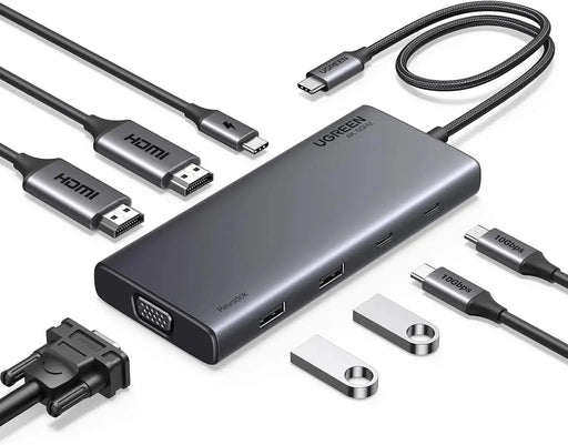 UGREEN 8 in 1 USB C 4K Docking Station Dual Monitor, Triple Display USB C Hub with 2 HDMI, VGA, 2 USB A&C 3.2 Ports, 100W PD, Dock Compatible for MacBook, Dell, HP, Lenovo, Surface etc (35588/Open Box)) TeckPot