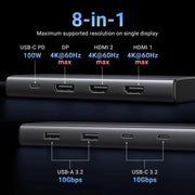 UGREEN Triple Monitor USB-C Hub 8-Port Docking Station Multi Display Adapter Type-C Dock Laptop MacBook Pro Air Surface (35625) Ugreen