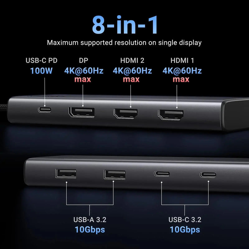 UGREEN Triple Monitor USB-C Hub 8-Port Docking Station Multi Display Adapter Type-C Dock Laptop MacBook Pro Air Surface (35625) Ugreen
