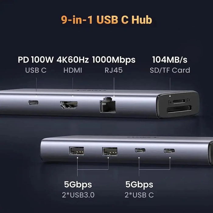 UGREEN 9-in-1 USB C Multi-function Dock with 4K@60Hz HDMI, 5Gbps USB-C and USB-A Data Ports (15375/Open Box) TeckPot