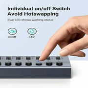 UGREEN 7-Port USB 3.0 Hub Independent Switch 24W Power Supply 12V/2A Charging Data Transfer MacBook Surface Pro7 (90307) Ugreen