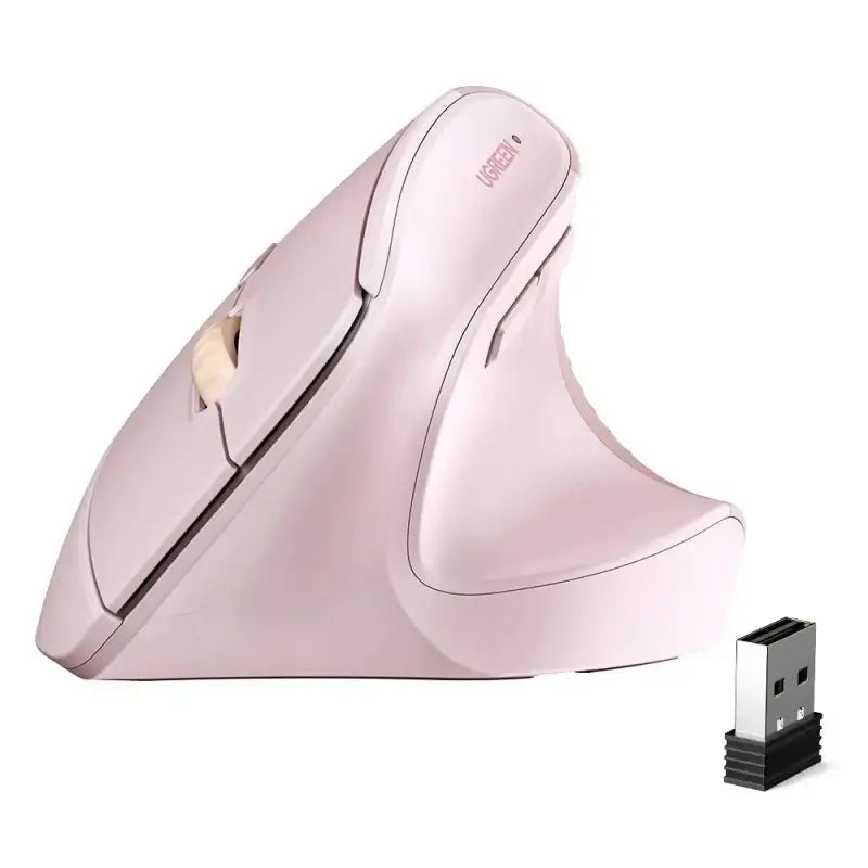 UGREEN 65666 dual-mode vertical mouse, 4000 DPI, pink, with USB receiver