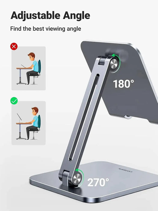 UGREEN Height Adjustable Aluminum Portable Mobile / Tablet Stand Compatible with ipad pro 12.9, 9.7, 10.5, ipad air Mini 4 3 2, iPhone 12 pro max, Nintendo Switch Tabletop etc. (40393) (Open Box) - TeckPot
