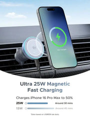 UGREEN 25W MagFlow Magnetic Wireless Car Charger (55967) – Qi2 & MagSafe Compatible Fast Charging Vent Mount TeckPot