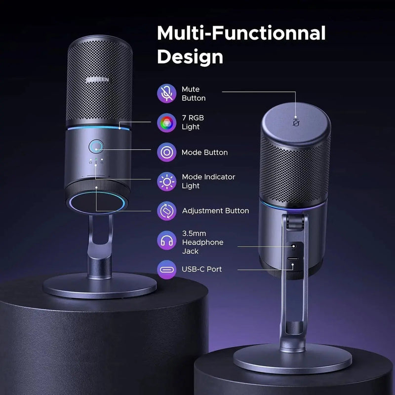 UGREEN Microphone for PC, USB Mic with RGB Lights, Mute Button, 24bit/96kHz, Cardioid Polar Pattern, Volume Control, Condenser Microphone for Streaming, Gaming, Podcasting, Recording, Laptop, PS5 (35629) - Ugreen India