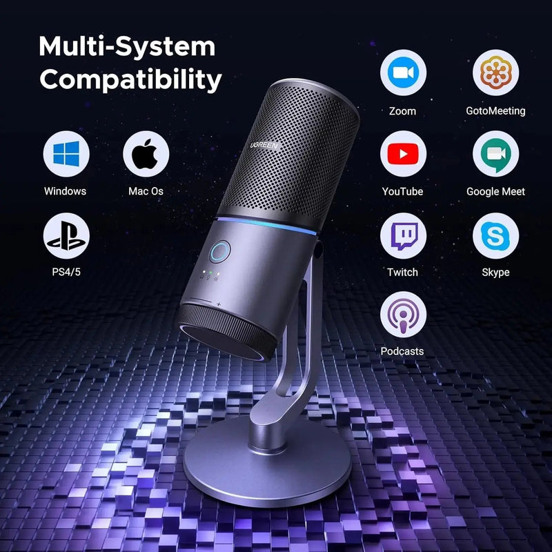 UGREEN Microphone for PC, USB Mic with RGB Lights, Mute Button, 24bit/96kHz, Cardioid Polar Pattern, Volume Control, Condenser Microphone for Streaming, Gaming, Podcasting, Recording, Laptop, PS5 (35629) - Ugreen India