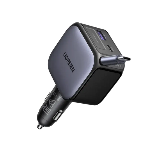 UGREEN Nexode 90W Car Charger with Retractable USB-C Cable | 3-Port Fast Car Charger for Phones, Tablets & Laptops (55909B) TeckPot