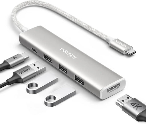 UGREEN Revodok 5-in-1 USB C Multiport Adapter with 100W PD, 4K HDMI, 3x 5Gbps USB-A Ports, Aluminum USB C to HDMI Adapter for M2/M3 MacBook Air, iPhone 15 Series, iPad, Galaxy, XPS, White (35580) TeckPot
