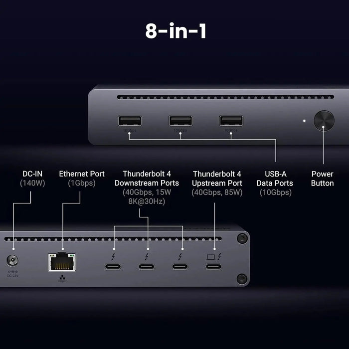 UGREEN Revodok Max 208 Thunderbolt 4 Dock, 8-in-1 40Gbps Thunderbolt 4 Hub with 3 x Thunderbolt 4 Dual 4K@60Hz or Single 8K Display, 85W Charging, Gigabit Ethernet, 3 x USB A 3.2 for MacBook Laptops (25053) TeckPot