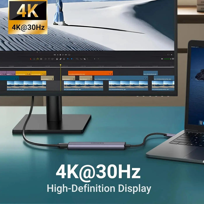 UGREEN Revodok USB C Hub HDMI 4K with PD Charge 100W Powered 5 in 1 USB C to USB 3.0 Adapter Compatible with iPhone 15 Plus Max MacBook Pro Air XPS Surface Pro 9GB iPad Pro Air Galaxy Tab S9 (15495/Open Box) TeckPot