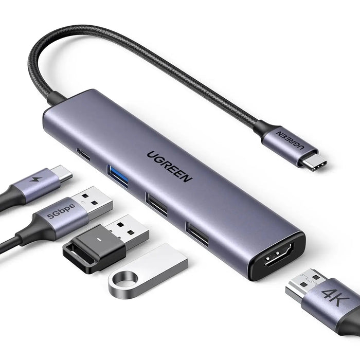UGREEN Revodok USB C Hub HDMI 4K with PD Charge 100W Powered 5 in 1 USB C to USB 3.0 Adapter Compatible with iPhone 15 Plus Max MacBook Pro Air XPS Surface Pro 9GB iPad Pro Air Galaxy Tab S9 (15495/Open Box) TeckPot
