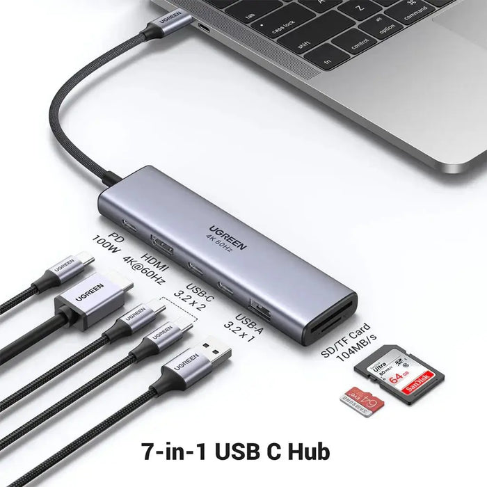 UGREEN USB-C 7 IN 1 Multifunctional Adapter, 1*HDMI, 2*USB-C 3.2, 1*USB-A 3.2, 1*SD/TF, 1* 100W PD (45521) TeckPot