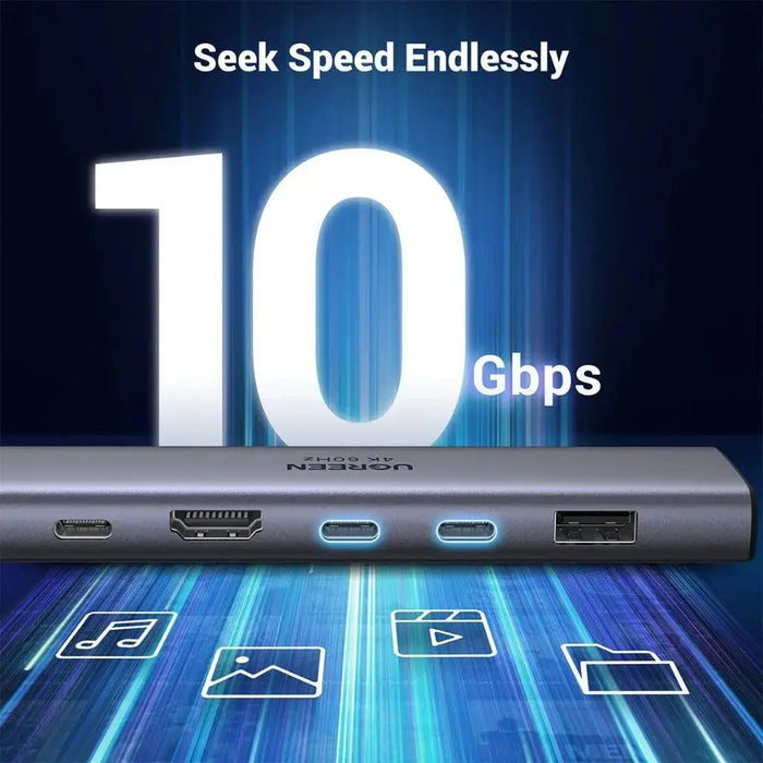 UGREEN USB-C 7 IN 1 Multifunctional Adapter, 1*HDMI, 2*USB-C 3.2, 1*USB-A 3.2, 1*SD/TF, 1* 100W PD (45521) TeckPot