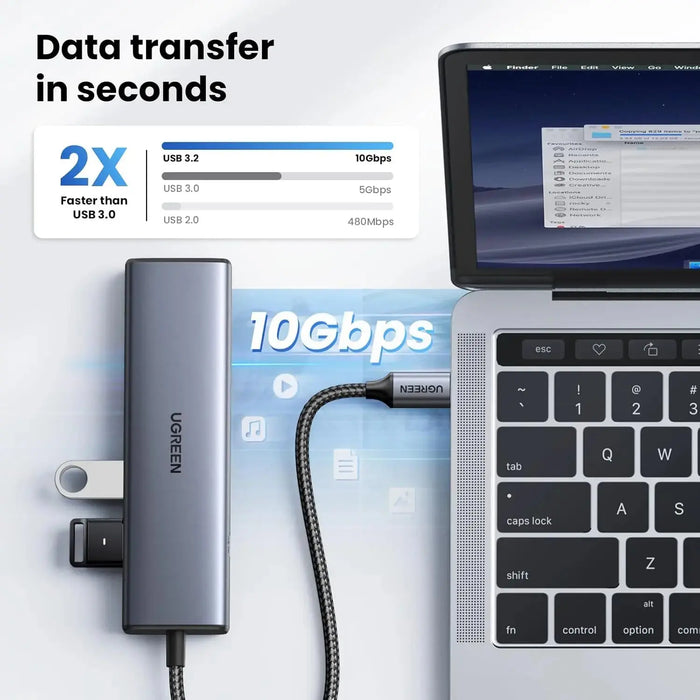 UGREEN USB C to Ethernet Adapter, 10Gbps 5 in 1 USB C Hub Ethernet with 2* USB-C 3.2, USB-A 3.2/2.0, Gigabit RJ45 for Laptop, Type C (Thunderbolt 4/3 Compatible) to Network for MacBook, XPS, iPad Pro(45320) TeckPot