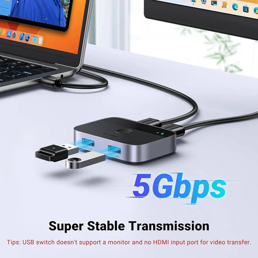 UGREEN USB Switch 2PC USB Switch 3.0 2 in 2 Out USB Switch with 2 USB 3.0 A to A Cable for Keyboard, Mouse, Printer, Hard Drives, USB Cameras etc. (35313) TeckPot