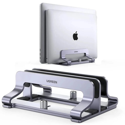 UGREEN Vertical Laptop Stand for Desk Dual Slot Laptop Stand Holder Adjustable Dock Aluminum Desktop Stand Compatible for MacBook Air Pro, Microsoft Surface Laptop 4, LG Gram 17, Lenovo Yoga 7i, Grey (60643) TeckPot