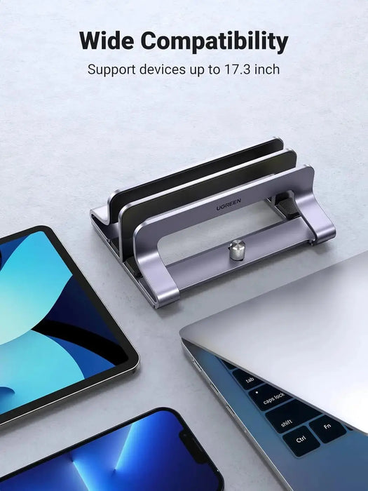 UGREEN Vertical Laptop Stand for Desk Dual Slot Laptop Stand Holder Adjustable Dock Aluminum Desktop Stand Compatible for MacBook Air Pro, Microsoft Surface Laptop 4, LG Gram 17, Lenovo Yoga 7i, Grey (60643) TeckPot