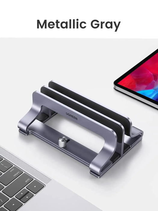 UGREEN Vertical Laptop Stand for Desk Dual Slot Laptop Stand Holder Adjustable Dock Aluminum Desktop Stand Compatible for MacBook Air Pro, Microsoft Surface Laptop 4, LG Gram 17, Lenovo Yoga 7i, Grey (60643) TeckPot