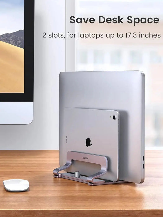 UGREEN Vertical Laptop Stand for Desk Dual Slot Laptop Stand Holder Adjustable Dock Aluminum Desktop Stand Compatible for MacBook Air Pro, Microsoft Surface Laptop 4, LG Gram 17, Lenovo Yoga 7i, Grey (60643) TeckPot