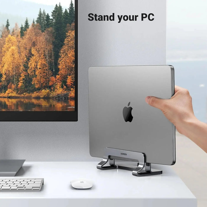 UGREEN Vertical Laptop Stand Holder for Desk Adjustable, Aluminum Dock, Compatible with MacBook, Surface Book, Chromebook, up to 15.6 Inch, Grey (20471) TeckPot