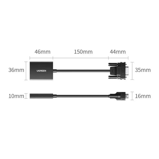 UGREEN VGA Male to HDMI Female Converter Adapter, 1080P@60Hz (Not Reverse Direction) Video Audio Sync, Power Supply USB-C Cable(1m) & 3.5mm Audio Cable, 1m (50945)( Open Box) - TeckPot