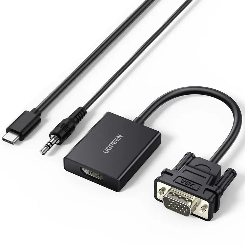 UGREEN VGA Male to HDMI Female Converter Adapter, 1080P@60Hz (Not Reverse Direction) Video Audio Sync, Power Supply USB-C Cable(1m) & 3.5mm Audio Cable, 1m (50945)( Open Box) - TeckPot