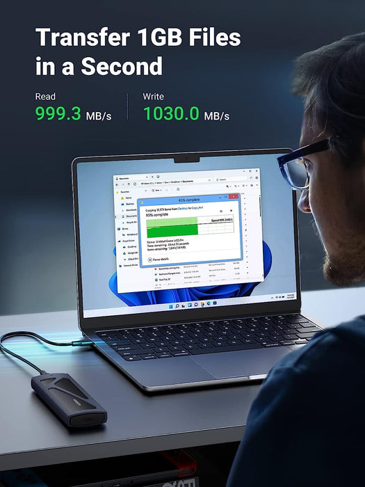 UGREEN NVMe M.2 External SSD Enclosure 10Gbps USB 3.2 Aluminum Tool-Free Case PCI-E NVMe Reader USB C Supports M and B&M Keys Size 2230/2242 /2260/2280 SSDs - Black (15512)