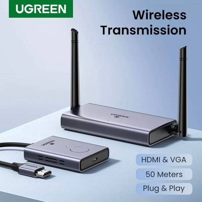 Ugreen 50M Wireless HDMI + VGA 1080p@60hz 5Ghz Extender Transmitter and Receiver (50633A)