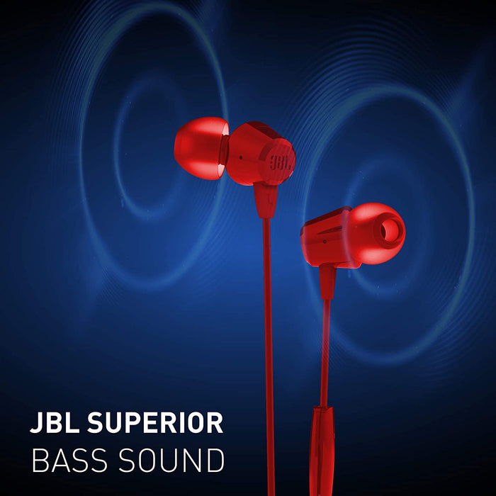 JBL T50HI by Harman in-Ear Wired Headphone with Noise Isolation Mic (Red)