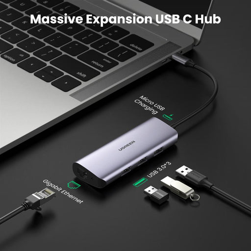 UGREEN USB C Hub Type C to 3 Port USB 3.0 Dock with Gigabit Ethernet Adapter Micro USB Power 