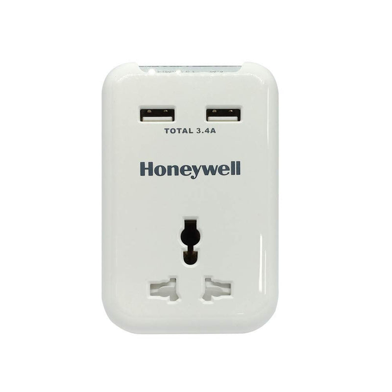 HONEYWELL HC000011 Travel Surge- Single Socket With 2 X USB Platinum Series-White