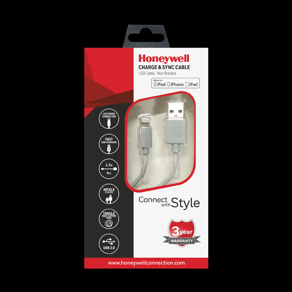 HONEYWELL HC000020 Lightning Sync & Charge Cable 1.2M (Braided) - Grey