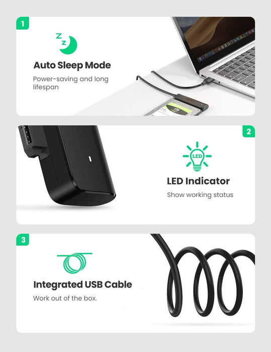 UGREEN 70609 SATA to USB 3.0 Adapter Cable for 2.5" SSD and HDD Hard Drive Adapter 5Gbps Support SATA III UASP, 50cm