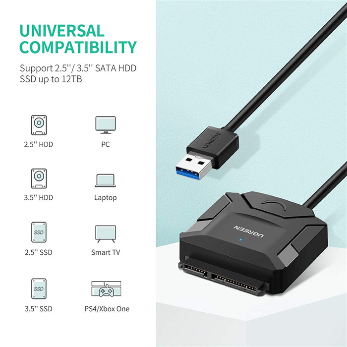UGREEN 20611 USB 3.0 to SATA Converter Adapter Cable for 2.5"/3.5" SATA HDD/SSD