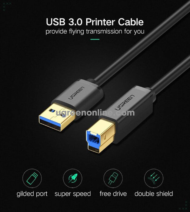 UGREEN 30753, 1m usb 3.0 a male to b male printer cable, gold plated
