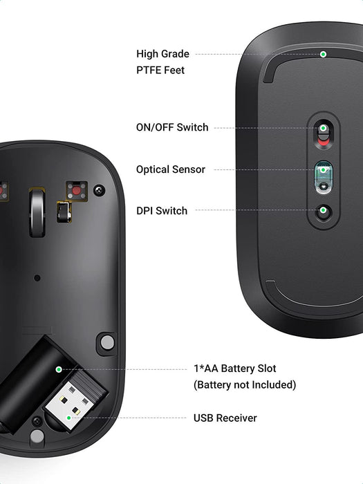 UGREEN 90373 Wireless 2.4G Slim Silent Computer Mouse With 4000 DPI, USB Cordless Mouse with 18-Month Battery Life (Gray)