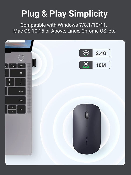 UGREEN 90373 Wireless 2.4G Slim Silent Computer Mouse With 4000 DPI, USB Cordless Mouse with 18-Month Battery Life (Gray)