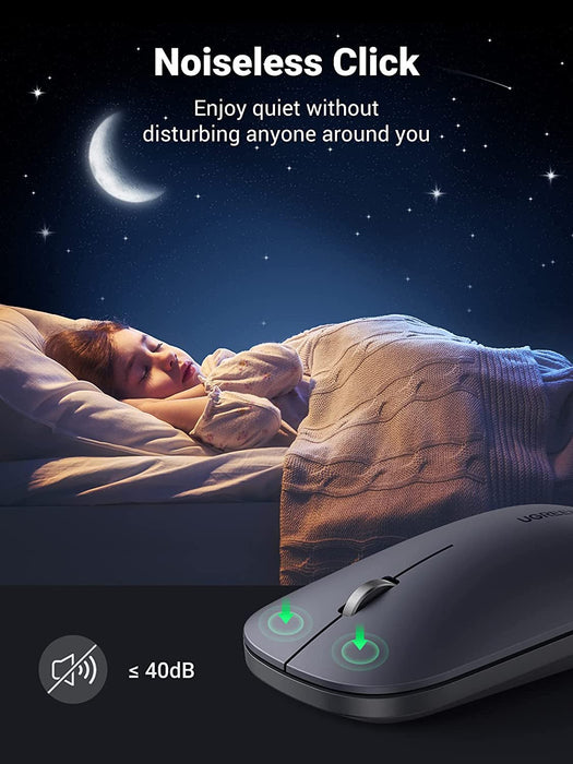 UGREEN 90373 Wireless 2.4G Slim Silent Computer Mouse With 4000 DPI, USB Cordless Mouse with 18-Month Battery Life (Gray)