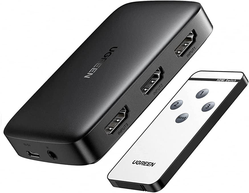 UGREEN 80125 4K HDMI Switch,3 in 1 Out HDMI Switcher Splitter Box with IR Remote Control Support 4k@30Hz 3D HD1080P