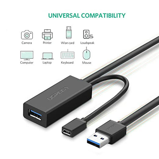 UGREEN 20827 USB Active Extension Cable USB 3.0 Male to Female with Signal Amplifier Repeater for Printers 10M(Black)