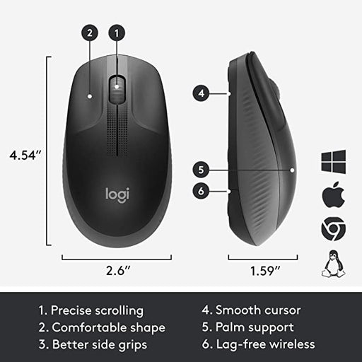 Logitech M190 Wireless Mouse ,Ambidextrous Curve Design,USB Receiver,Precise Cursor Control,Scooped Buttons-Charcoal