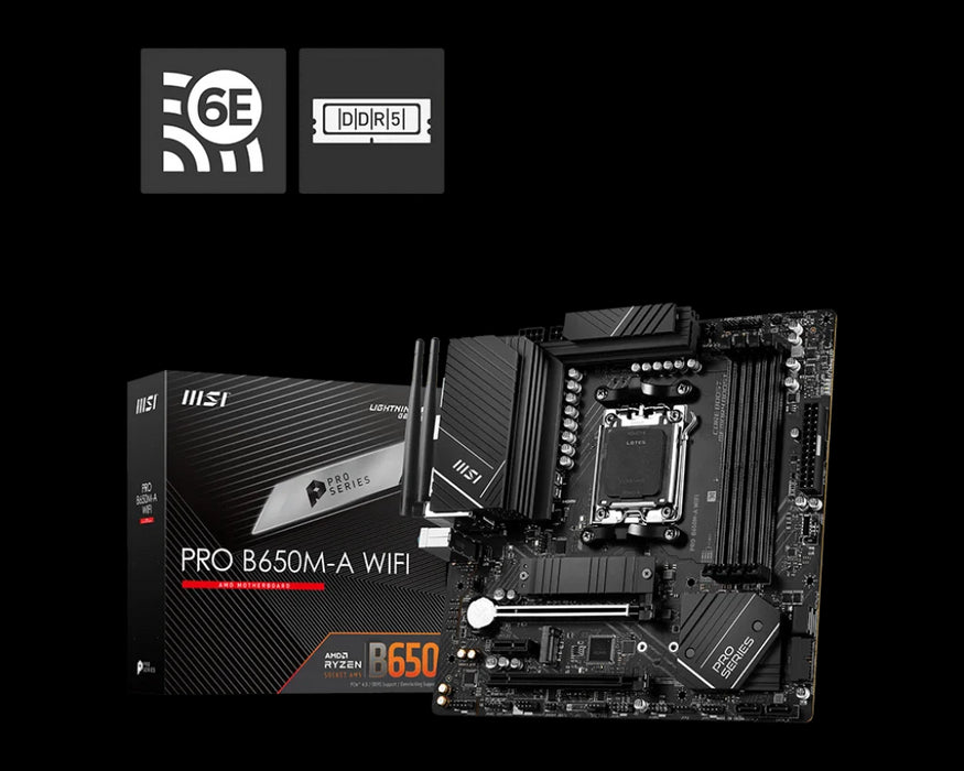 MSI Pro B650M-A WIFI Motherboard (AMD Socket AM5/Ryzen 7000 Series CPU/Max 128GB DDR5 6400MHz Memory)