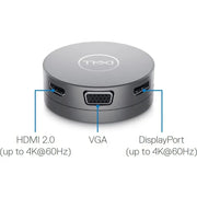 Dell DA310 USB-C Mobile Adapter, 7-in-1 , Type C Laptop Compatible - Dock and Adapter - Gray