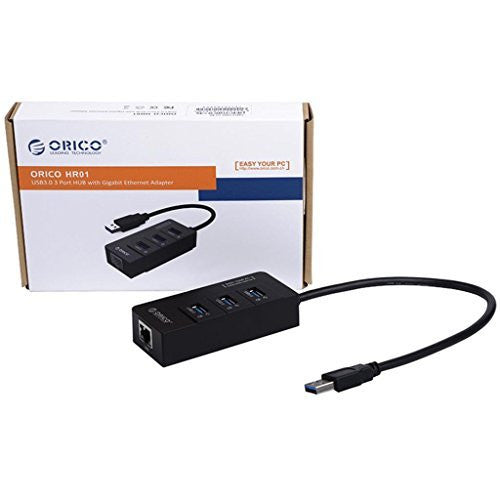 ORICO-HR01-U3-V1-BK-BP Portable Aluminum ​​3 Port USB 3.0 HUB RJ45 10/100/1000 Gigabit Ethernet LAN With Wired Network Adapter