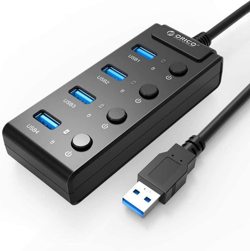 ORICO-W9PH4-U3-V1-BK-BP 4 Port USB3.0 Hub With Individual Power Switches & LEDs,VL812 Controller,Bus Powered Fr PC Laptop